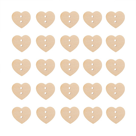 PandaHall Elite 100pcs Lovely 2-hole BurlyWood Heart Shaped Wooden Buttons for Scrapbooking Swing Craft