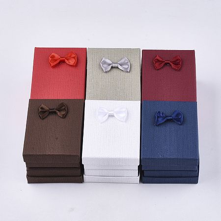 Honeyhandy Cardboard Jewelry Set Boxes, with Sponge Inside, Rectangle with Bowknot, Mixed Color, 9x7x3cm