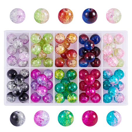 PandaHall Elite 14mm About 80 pcs 10 Color  Handcrafted Crackle Lampwork Glass Round Beads Assortment Lot for Jewelry Making