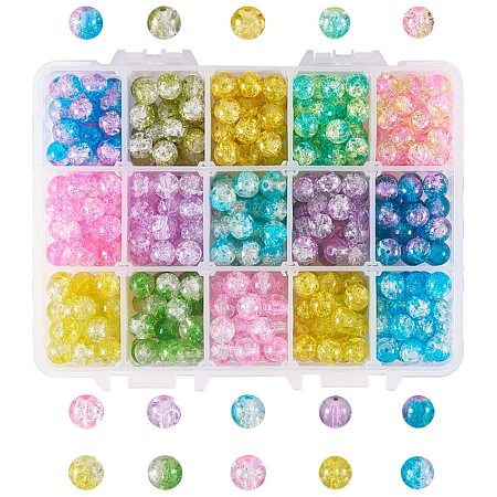 PH PandaHall 15 Color 8mm Crackle Glass Beads 450pcs Color Glass Lampwork Round Beads for Necklace Bracelet Jewelry Making