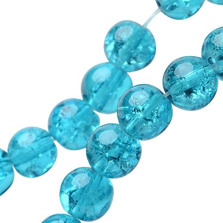 NBEADS 20 Strands(About 100pcs/strand) 8mm Deep Sky Blue Spray Painted Crackle Glass Beads Round Split Tiny Loose Beads for Bracelet Jewelry Making
