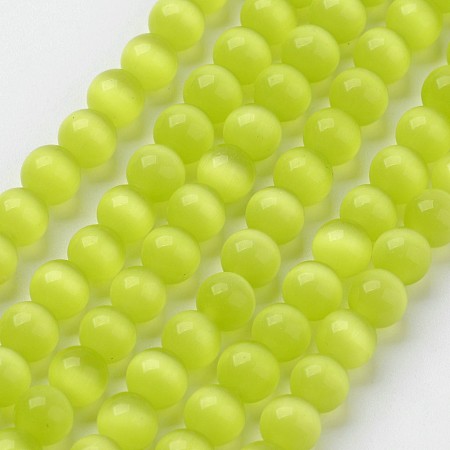 Arricraft Cat Eye Beads, Round, Yellow Green, 10mm, Hole: 0.8mm, about 39pcs/strand, 15 inches