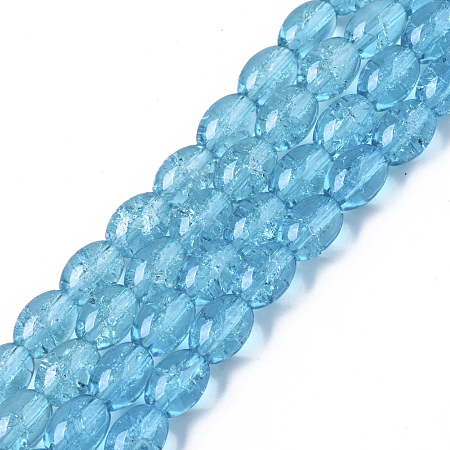 Honeyhandy Transparent Crackle Glass Beads Strands, Oval, Deep Sky Blue, 8x5.5~6mm, Hole: 1mm, about 100pcs/strand, 31.4 inch