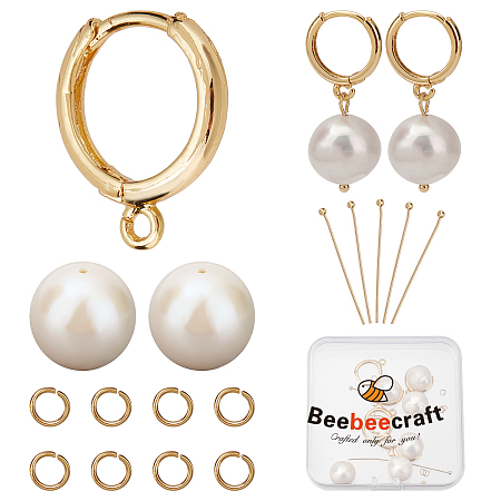 Beebeecraft DIY Pearl Earring Making Kits, Including Natural Pearl Beads, Brass Hoop Earring Findings & Pins, 304 Stainless Steel Jump Rings, Golden, 24pcs/box
