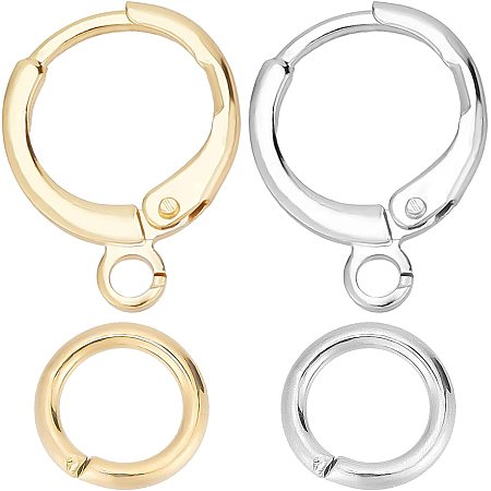 CREATCABIN 1 Box 48pcs Round Leverback Hooks 18K Real Gold Plated Stainless Steel Lever Back Brass French Ear Wire Hoops with Open Loop for Man Women Styling Dangle Earring DIY Findings(Golden&Silver)