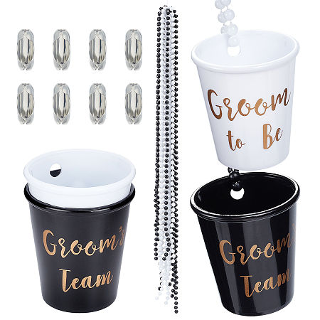 CRASPIRE 8 Sets Shot Necklace Glass Groom to Be Shot Glass Necklace with Gold Foil for Bachelor Party Black and White Groom Team Cup Party Cups