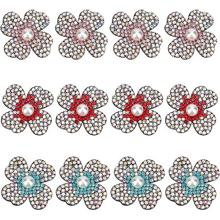 SUPERFINDINGS 18Pcs 3 Colors Flower Applique Patch Crystal Rhinestones Applique Shining Exquisite Portable on Patches DIY Crystals Patches for Jeans Jackets Clothing