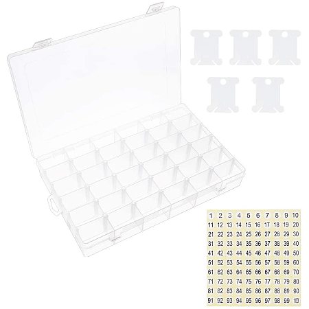 NBEADS 36 Grid Plastic Sewing Thread Organizer Box with 72 Pcs Floss Bobbins and 10 Sheets Number Paper Stickers for Embroidery Thread Storage