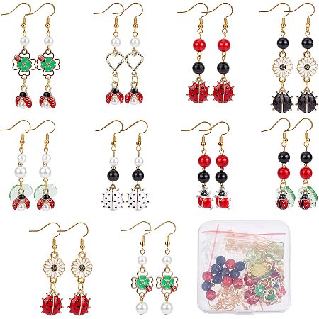 SUNNYCLUE 1 Box DIY 10 Pairs St Patrick Charms Four Leaf Clover Charm Earring Making Starter Kit Ladybug Charms 4 Leaf Clover Charm Heart Love Spring Flower Charm for Jewelry Making Kits Women Craft