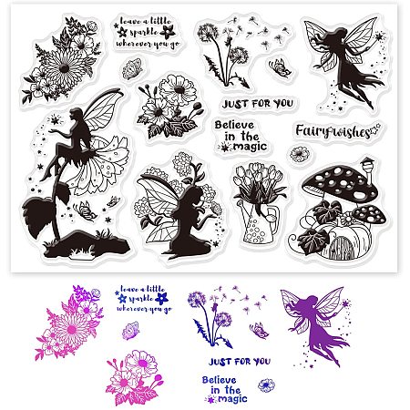 GLOBLELAND Fairy and Flowers Silicone Clear Stamps Dandelion Mushroom Transparent Stamps for Birthday Valentine's Day Cards Making DIY Scrapbooking Photo Album Decoration Paper Craft