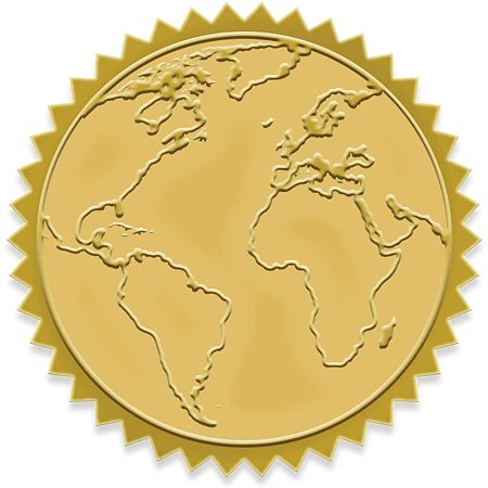 BENECREAT 100 Packs Earth Map Embossed Gold Foil Stickers Certificate Seals 5x5cm/2x2