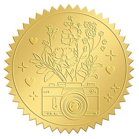 CRASPIRE 100PCS Gold Foil Stickers Flower Camera Embossed Certificate Seals Self Adhesive Stickers Medal Decoration Stickers Certification Graduation Corporate Notary Seals Envelope