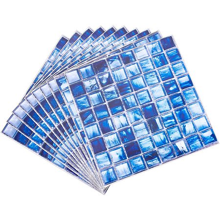 PandaHall Elite 10pcs 3D Mosaic Tile Sticker Self Adhesive Sticker Blue Removable Wallpaper Tile Peel and Stick Tile Backsplash Wall Sticker for Home Kitchen Bathroom, 7.9x7.9 Covering 4.3 Square Feet