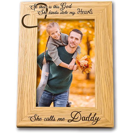 FINGERINSPIRE 6x8inches Engraved Natural Wood Picture Frame Father Daughter Photo Frame with Heart Pattern Burlywood Rectangle Frame with So There is This Girl, She Calls Me Daddy Words (Vertical)