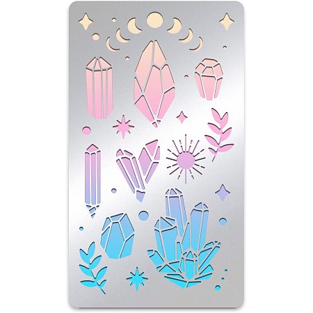 BENECREAT 4x7 inch Crystal Elements Stainless Steel Stencils, Reusable Quartz Cluster Pattern Drawing Template for DIY, Engraving, Scrapbooking