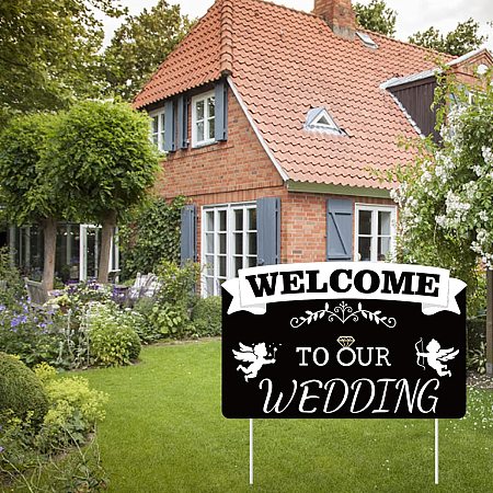 FINGERINSPIRE Welcome to Our Wedding Yard Signs Wedding Theme Yard Display Decorations for Outdoor Garden Decoration Lawn Yard Décor (14.1x9inch)