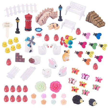 NBEADS 79pcs Fairy Garden Miniature Ornaments Kit DIY Dollhouse Decoration Kit, Mixed Color & Shape