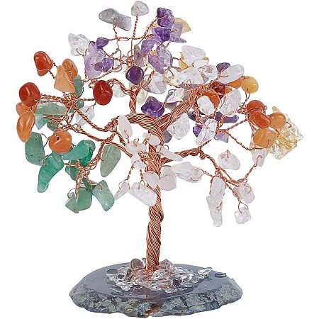 NBEADS 1 Set Natural Quartz Tree, Tumbled Stones Life Tree Lucky Money Feng Shui Tree Decoration Ornament for Wealth