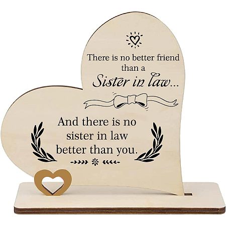 CREATCABIN Sister Gifts Wooden Table Decorations Heart Lovely Ornaments Laser Cut Handmade Decorative Sign Love Plaque Thank you Gifts Friendship Best Friends for Christmas Halloween Birthday Keepsake