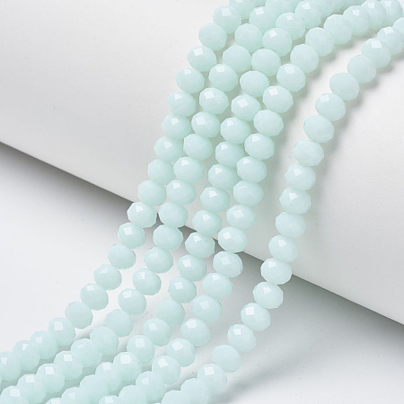 Arricraft Opaque Solid Color Glass Beads Strands, Faceted, Rondelle, Light Cyan, 6x5mm, Hole: 1mm, about 92~94pcs/strand, 17~17.5 inches(42.5~43.75cm)