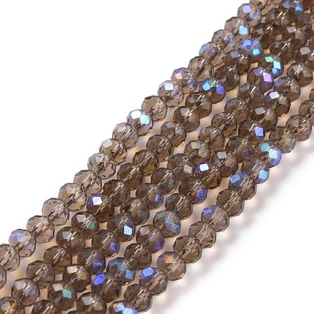 Honeyhandy Electroplate Glass Beads Strands, Half Rainbow Plated, Faceted, Rondelle, Camellia, 2.7x2mm, Hole: 0.4mm, about 195pcs/strand, 11 inch(27.5cm)