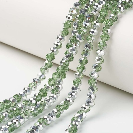Honeyhandy Electroplate Transparent Glass Beads Strands, Half Silver Plated, Faceted, Rondelle, Dark Sea Green, 4x3mm, Hole: 0.4mm, about 130pcs/strand, 16.54 inch(42cm)