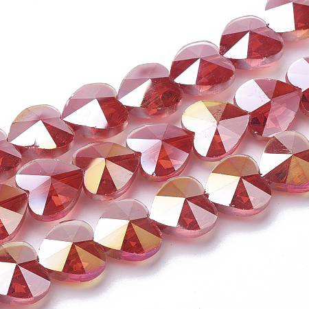 Honeyhandy Electroplate Glass Beads, AB Color Plated, Faceted, Heart, Red, 10x10x6.5mm, Hole: 1mm