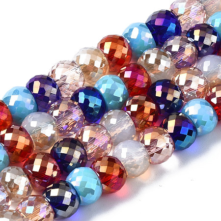Honeyhandy Electroplate Glass Beads Strands, AB Color Plated, Faceted, Round, Mixed Color, 8x6mm, Hole: 1.4mm, about 79pcs/strand, 18.50 inch(47cm)