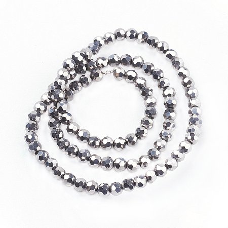 NBEADS 10 Strands Silver Plated Faceted Round Electroplate Glass Bead Strands with 4mm;Hole:0.5mm,about 100pcs/strand