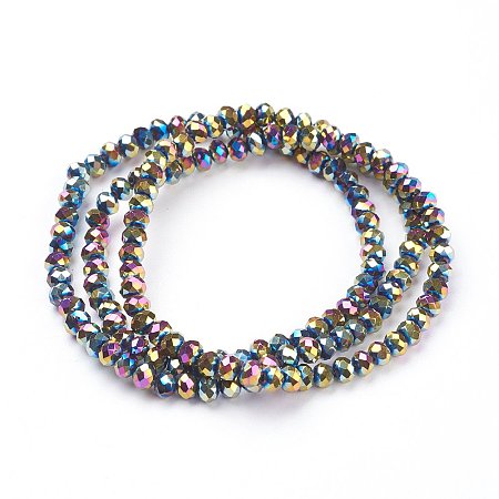 NBEADS 10 Strands Multi-Color Plated Faceted Abacus Electroplate Glass Bead Strands with 4x3mm,Hole: 1mm,About 150pcs/strand