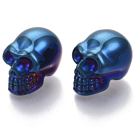 Honeyhandy Electroplate K9 Glass Display Decorations, Skull, for Halloween, Blue, 21.5x18.5x27mm