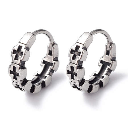 Honeyhandy 316 Stainless Steel Cross Hoop Earrings for Men Women, Antique Silver, 15x15x4mm, Pin: 1mm