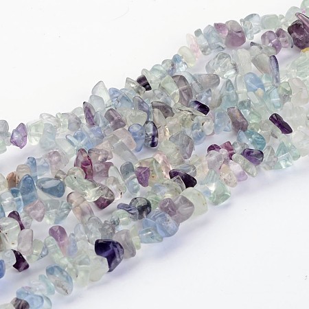 Honeyhandy Gemstone Beads Strands, Natural Fluorite, Chips, Mixed Color, about 5~8mm long, hole: about 0.3mm, 32 inch