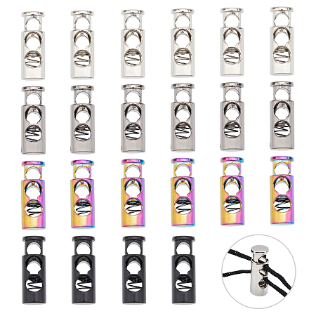 Arricraft 32 Pcs 4 Colors Alloy Spring Cord Locks Set, Double 5mm Holes Spring Stop Toggle End Stoppers, Rope Fastener Ends for Shoelaces Coats Tents Backpacks Drawstrings