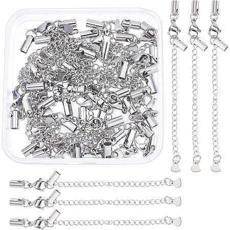 SUPERFINDINGS 20 Sets 304 Stainless Steel Chain Extender Cross Chain Link Connector Extension Tail Bracelet Extender Chains with Heart Charms for Jewelry Making