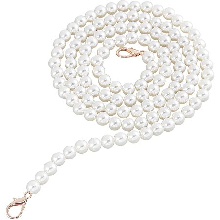 PandaHall Elite 2 pcs 49 Inch 10mm ABS Plastic Imitation Pearl Bead Handle Short BagChain Strap Replacement BagChain with Lobster Clasps for Handbag Purse Wallet Clutch Crafts Making, Antique White