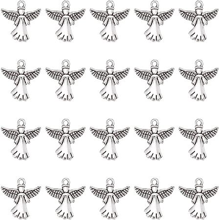 SUNNYCLUE 1 Box 40Pcs Angel Charms Guardian Angel Charm Bulk Tibetan Style Alloy Wings Double Sided Charms for Jewelry Making Charms Christmas Earrings Necklace Bracelet Supplies Craft Antique Silver