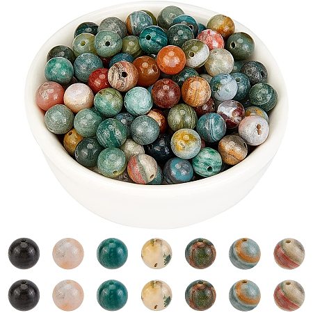 Arricraft About 120 Pcs Natural Stone Beads 6mm, Natural Ocean Jasper Round Beads, Gemstone Loose Beads for Bracelet Necklace Jewelry Making ( Hole: 1mm )