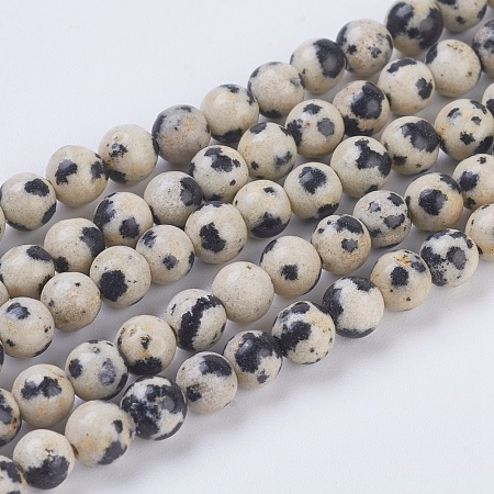 Honeyhandy Natural Dalmation Jasper Beads Strands, Round, 4mm, Hole: 1mm, about 43pcs/strand, 7.6 inch