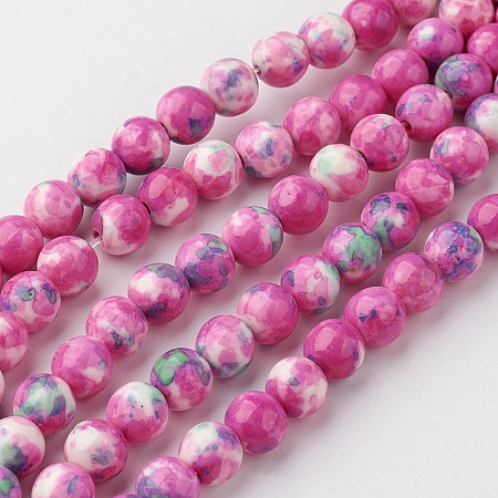 Honeyhandy Natural White Jade Bead Strands, Round, Dyed, Deep Pink, 8mm, Hole: 1mm, about 50pcs/strand, 15.7 inch(400mm)