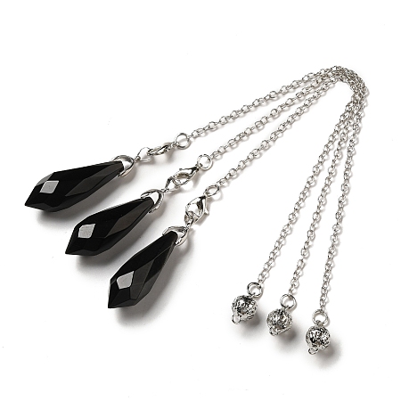 Honeyhandy Natural Obsidian Dowsing Pendulum Big Pendants, with Platinum Plated Brass Findings, Bullet Charm, Cadmium Free & Lead Free, 218~222mm