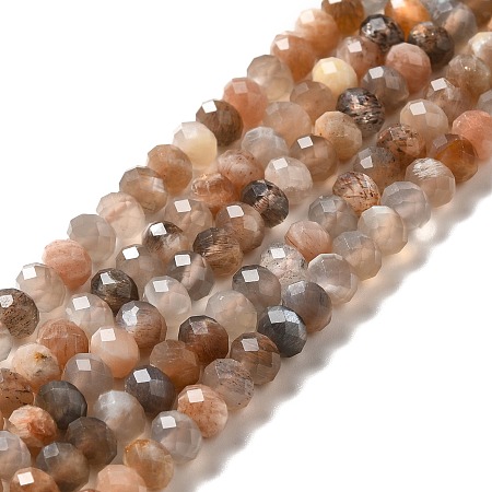 Natural Multi-Moonstone Beads Strands, Faceted, Rondelle, 5x3mm, Hole: 0.7mm, about 98pcs/strand, 15.55''(39.5cm)