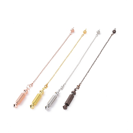 Honeyhandy Brass Coil Dowsing Pendulums, Spiral Pendulum, with Lobster Claw Clasps, Pointed Cone, Cadmium Free & Lead Free, Mixed Color, 242mm