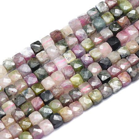 Natural Tourmaline Beads Strands, Cube, Faceted, 6~6.5x6~6.5x6~6.5mm, Hole: 1mm, about 58pcs/Strand, 15.55 inch(39.5cm)