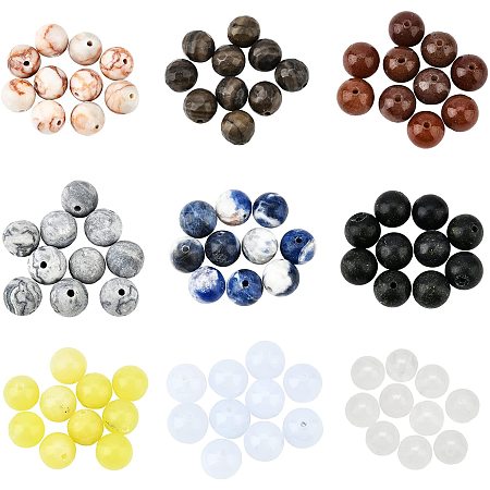 NBEADS 90 Pcs 9 Styles Natural Gemstone Beads, 8mm Mixed Stone Beads Spacer Rock Beads Natural Round Loose Beads for Bracelet Necklace DIY Jewelry Making, Hole: 1mm
