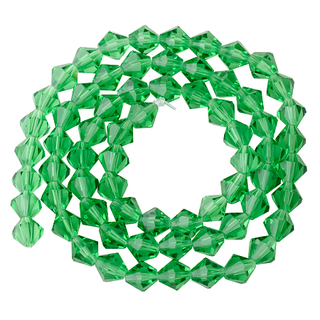 PandaHall Elite Faceted Imitation Austrian Crystal Bead Strands, Grade AAA, Diamond, Dyed, LimeGreen, 6x6mm, Hole: 1mm; about 68pcs/strand, 15.7