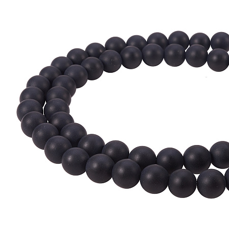 PandaHall Elite 8mm Frosted Natural Black Agate Bead Strands Grade A Round Loose Beads Approxi 16 inch 48pcs 1 Strand for Jewelry Making