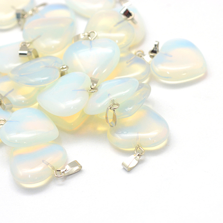 Honeyhandy Heart Opalite Pendants, with Platinum Tone Brass Findings, 20~22x20~21x5~8mm, Hole: 2x7mm