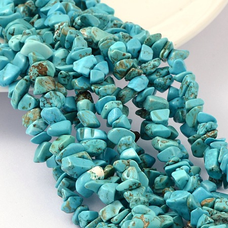 ARRICRAFT Dyed Natural White Jade Chip Beads, Imitation Green Turquoise, Deep Sky Blue, 4~10x4~6x2~4mm, Hole: 1mm; about 210pcs/strand, 35.4 inches
