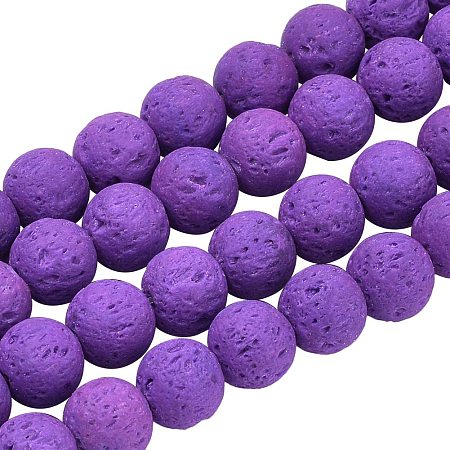 Pandahall Elite 390pcs 10mm Natural Lava Beads Blue Violet Chakra Bead Strand Dyed Round Gemstone Loose Beads Energy Healing Beads for Jewelry Making